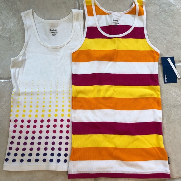 Tops | Reebok Striped Rib Tanks | Poshmark